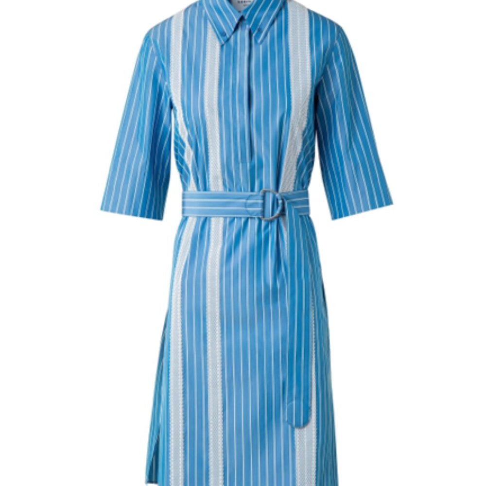 Akris punto  Striped Cotton Poplin Belted Shirtdress